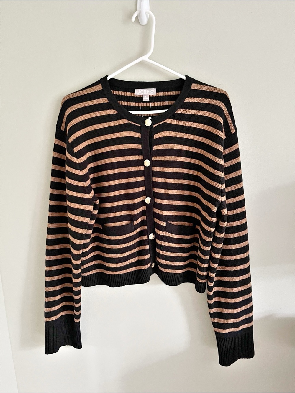 J Crew black/brown striped Emilie cardigan Lady Jacket - Picture 3 of 10